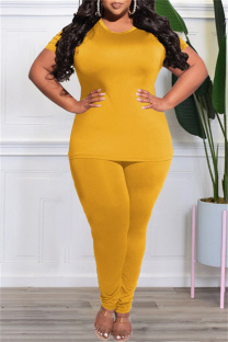 Ginger Fashion Casual Solid Basic O Neck Plus Size Two Pieces