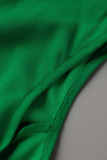 Green Fashion Solid Tassel Patchwork One Shoulder Sleeveless Dress