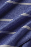 Blue Fashion Casual Plus Size Striped Print Basic O Neck Short Sleeve Dress