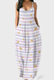 Light Green Casual Striped Print Patchwork Spaghetti Strap Sling Dress Dresses