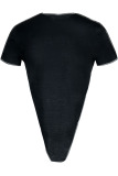 Black Sexy Print Split Joint Asymmetrical O Neck T-Shirts