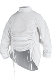 White Fashion Casual Solid Draw String Frenulum Turtleneck Long Sleeve Plus Size Dresses