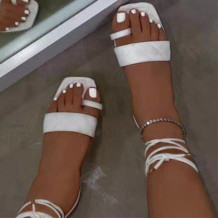 White Fashion Casual Bandage Split Joint Solid Color Square Shoes