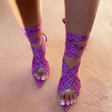 Purple Fashion Casual Bandage Patchwork Pointed Out Door Shoes