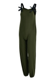 Army Green Casual Solid Split Joint Spaghetti Strap Loose Jumpsuits