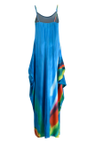 Sky Blue Sexy Print Split Joint Spaghetti Strap Straight Dresses