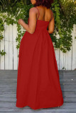 Rose Red Sexy Solid Bandage Patchwork Asymmetrical Spaghetti Strap Straight Dresses