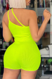Green Yellow Sexy Solid Patchwork Spaghetti Strap Skinny Jumpsuits