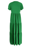 Green Casual Solid Patchwork Fold O Neck A Line Dresses