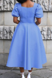 Light Blue Elegant Solid Patchwork Square Collar Evening Dress Dresses