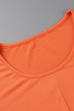 Orange Fashion Casual Solid Hollowed Out Split Joint O Neck Short Sleeve Two Pieces