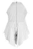 White Fashion Casual Solid Patchwork Asymmetrical O Neck Plus Size Romper