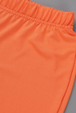Orange Fashion Casual Solid Hollowed Out Split Joint O Neck Short Sleeve Two Pieces