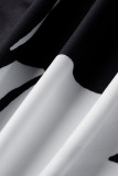 Black Fashion Casual Print Split Joint With Belt O Neck Sleeveless Dress