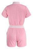 Pink Fashion Casual Solid Split Joint O Neck Short Sleeve Two Pieces