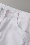 White Fashion Casual Solid Ripped High Waist Skinny Denim Shorts