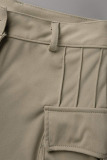 Army Green Fashion Casual Solid Patchwork Regular High Waist Shorts