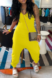 Yellow Fashion Casual Solid Backless Spaghetti Strap Regular Jumpsuits