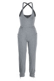 Grey Casual Solid Split Joint Spaghetti Strap Sleeveless Two Pieces