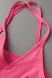 Pink Casual Solid Split Joint Spaghetti Strap Sleeveless Two Pieces