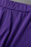 Purple Casual Solid Split Joint Turn-back Collar Long Sleeve Two Pieces