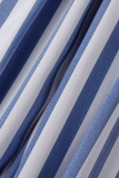 Blue Casual Striped Print Patchwork Zipper Strapless Regular Jumpsuits