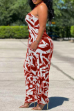 Red Fashion Sexy Casual Print Backless Strapless Regular Jumpsuits