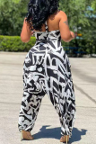 Black Fashion Sexy Casual Print Backless Strapless Regular Jumpsuits