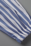 Blue Casual Striped Print Patchwork Zipper Strapless Regular Jumpsuits