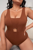 Royal Blue Fashion Sexy Solid Hollowed Out Backless O Neck Plus Size Swimwear Three-piece Set (With Paddings)