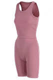 Pink Casual Solid Patchwork O Neck Sleeveless Two Pieces
