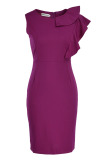 Purple Fashion Casual Solid Split Joint Slit O Neck Pencil Skirt Dresses