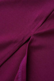Purple Fashion Casual Solid Split Joint Slit O Neck Pencil Skirt Dresses