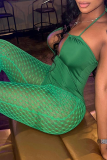 Green Sexy Solid Hollowed Out Halter Boot Cut Jumpsuits