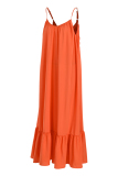 Apricot Sexy Casual Solid Backless Spaghetti Strap Loose Sling Dress