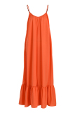 Apricot Sexy Casual Solid Backless Spaghetti Strap Loose Sling Dress