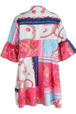 Pink Fashion Casual Print Patchwork V Neck A Line Dresses