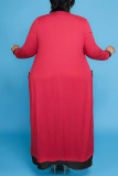 Pink Casual Solid Bandage Patchwork U Neck Vest Dress Plus Size Two Pieces