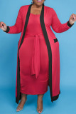 Red Casual Solid Bandage Patchwork U Neck Vest Dress Plus Size Two Pieces