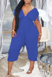 Grey Fashion Casual Solid Patchwork V Neck Plus Size Jumpsuits