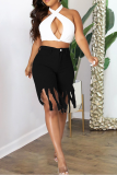 Black Casual Solid Tassel Plus Size Jeans