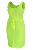 Fluorescent Color Fashion Casual Plus Size Solid Basic U Neck Vest Dress