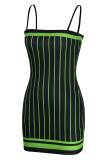 White Sexy Striped Print Patchwork Spaghetti Strap Pencil Skirt Dresses