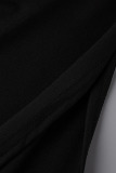 Black Elegant Solid Patchwork Flounce Fold Oblique Collar Dresses