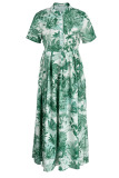 Green Casual Elegant Print Patchwork Turndown Collar Dresses