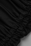Black Casual Solid Patchwork Frenulum Fold O Neck Pencil Skirt Dresses