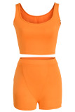 Orange Sexy Solid Patchwork Spaghetti Strap Sleeveless Two Pieces