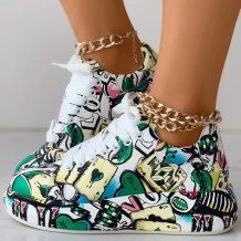Green Fashion Casual Bandage Graffiti Round Comfortable Out Door Shoes