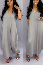 Grey Casual Solid Patchwork U Neck Long Dress Dresses