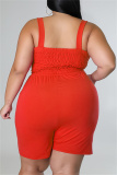 Orange Sexy Casual Solid Backless Square Collar Plus Size Romper